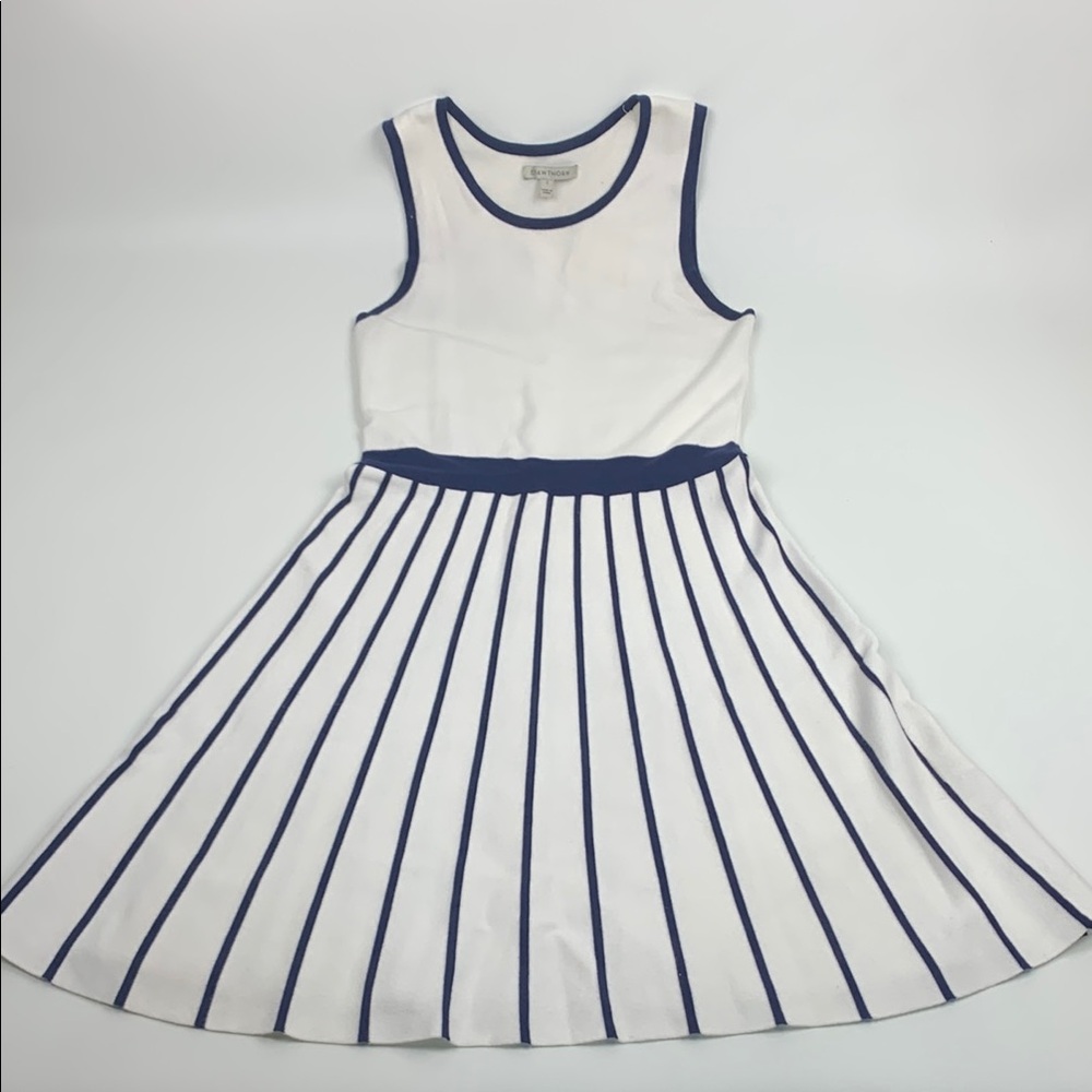 41 Hawthorn White Navy Blue Pleated Sundress Size Small Stretch